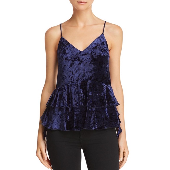 Endless Rose Navy Velvet Ruffles Sleeveless Top